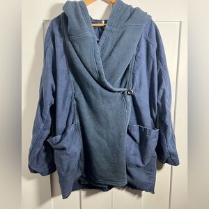 Free People Oversized Hooded Wrap Jacket | Blue Raw Hem | Size L